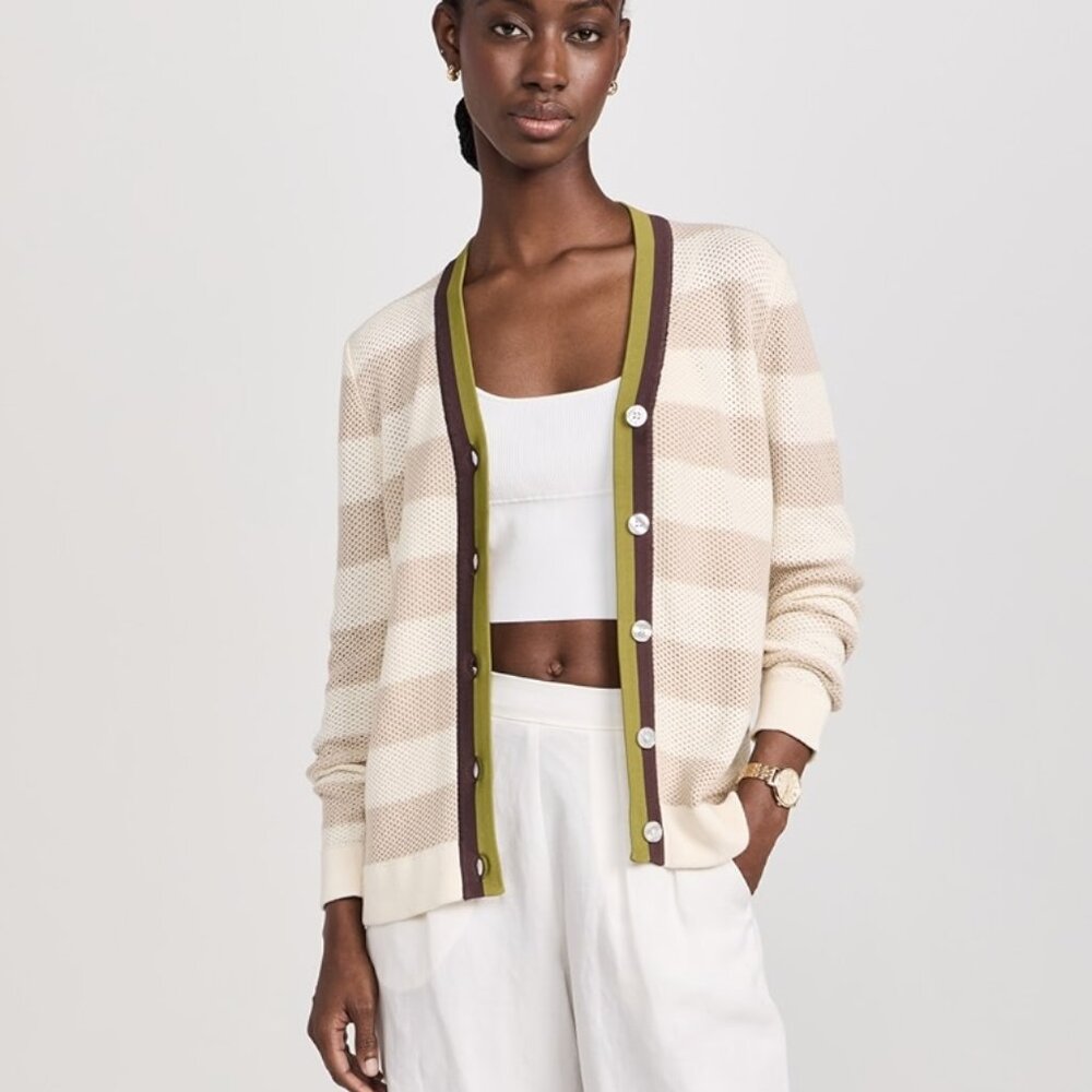 KULE Raven cardigan sinclair stripe sweater varsity polo cotton jumper $298 M - Picture 3 of 11